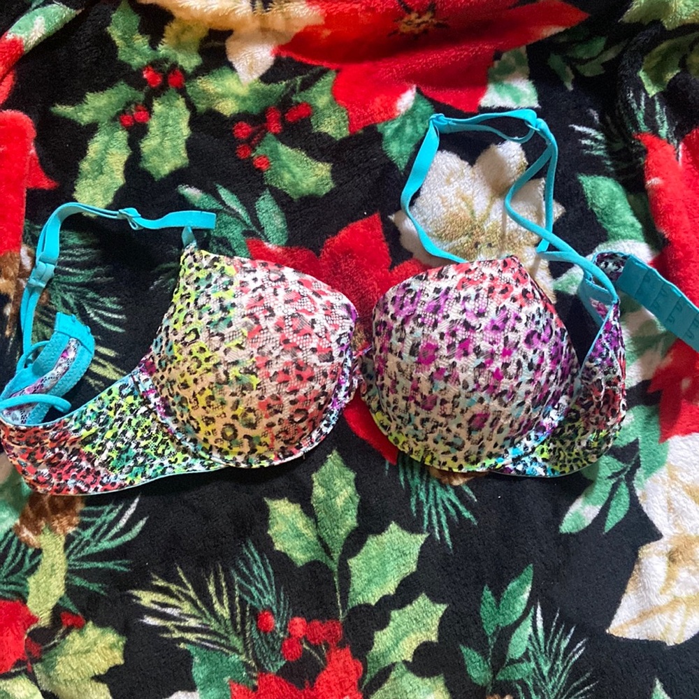 Cheetah Print Rainbow Spotted Push Up Bra - No Boundaries, 34B